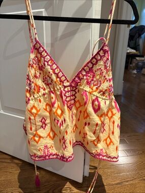 Zara Cream Tank Top with Pink and Orange Embroidery